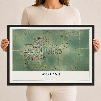 Map of Wayland, Iowa, 12 x 18 inch print in a black wood frame