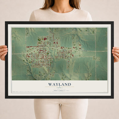 Map of Wayland, Iowa, 18 x 24 inch print in a black wood frame