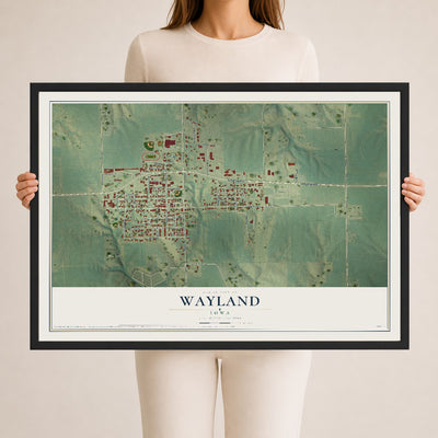 Map of Wayland, Iowa, 24 x 36 inch print in a black wood frame