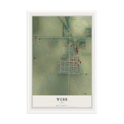 Map of Webb, Iowa, 12 x 18 inch print in a white wood frame