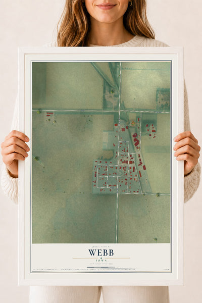 Map of Webb, Iowa, 18 x 24 inch print in a white wood frame