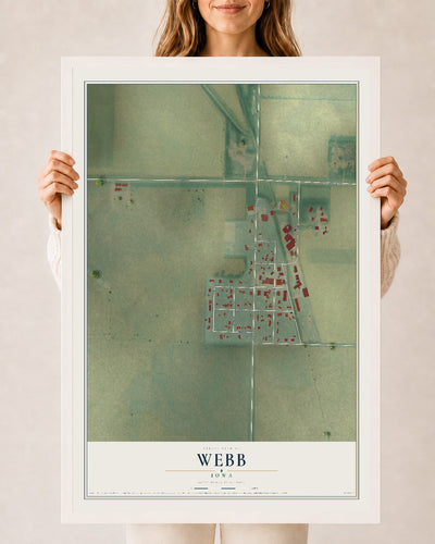 Map of Webb, Iowa, 24 x 36 inch print in a white wood frame
