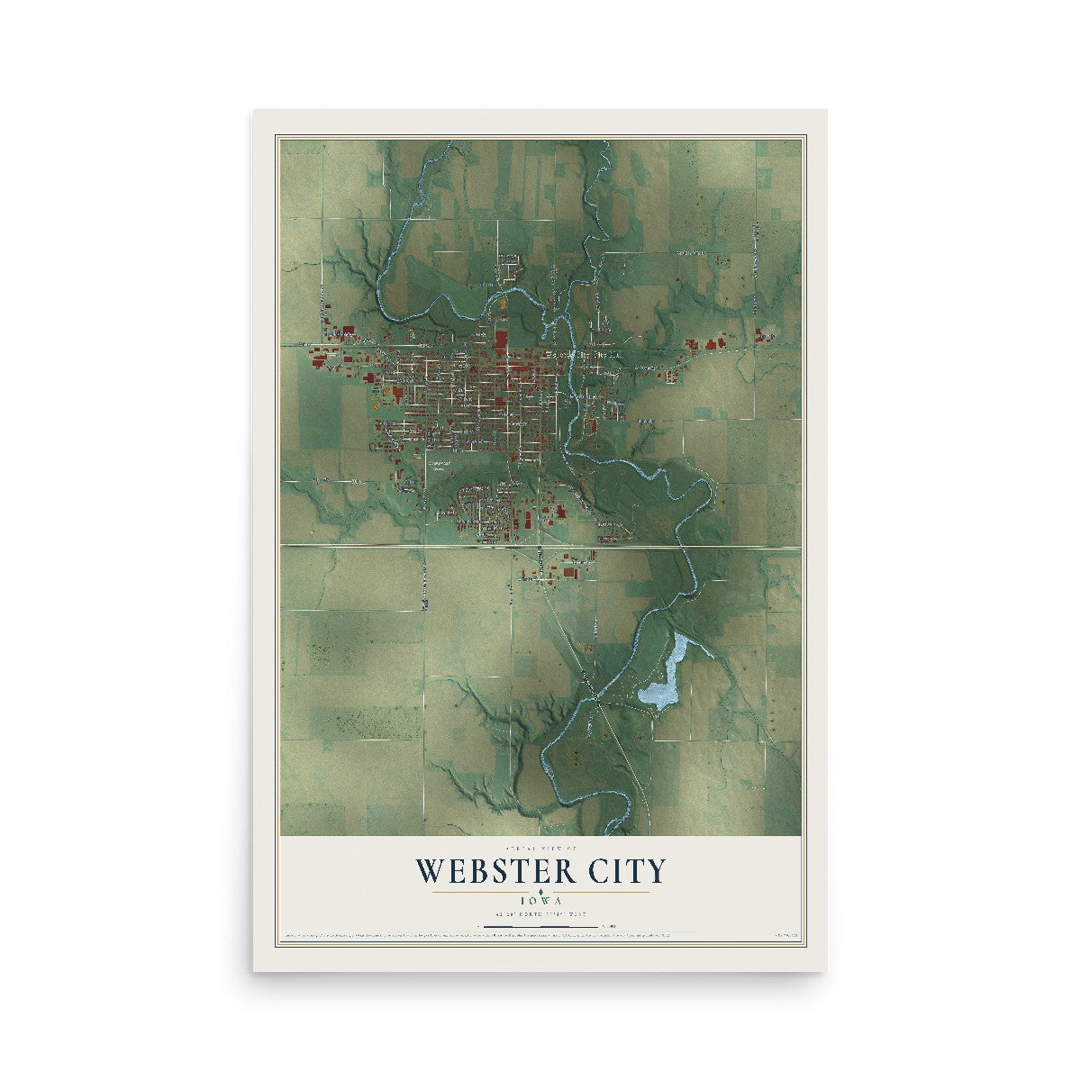 Map of Webster City, Iowa, 12 x 18 inch unframed archival matte print