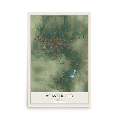 Map of Webster City, Iowa, 12 x 18 inch unframed archival matte print