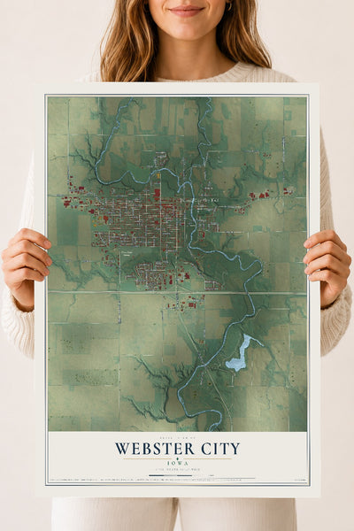 Map of Webster City, Iowa, 18 x 24 inch unframed archival matte print