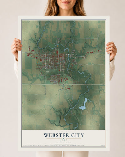 Map of Webster City, Iowa, 24 x 36 inch unframed archival matte print