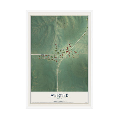 Map of Webster, Iowa, 12 x 18 inch print in a white wood frame