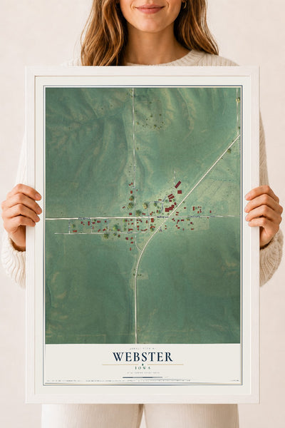 Map of Webster, Iowa, 18 x 24 inch print in a white wood frame