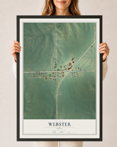 Map of Webster, Iowa, 24 x 36 inch print in a black wood frame