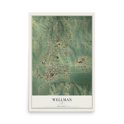 Map of Wellman, Iowa, 12 x 18 inch unframed archival matte print
