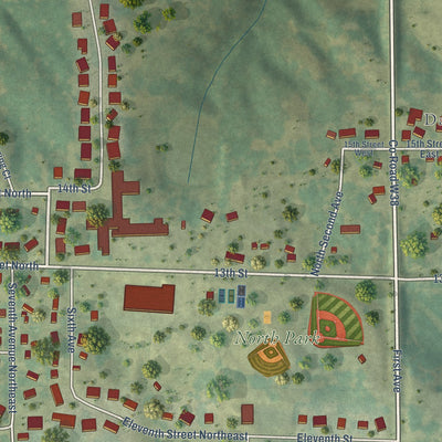 Second close-up of the map of Wellman, Iowa print showing more streets and buildings