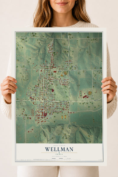Map of Wellman, Iowa, 18 x 24 inch unframed archival matte print