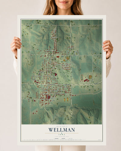 Map of Wellman, Iowa, 24 x 36 inch unframed archival matte print