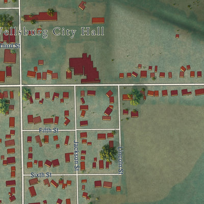 Second close-up of the map of Wellsburg, Iowa print showing more streets and buildings