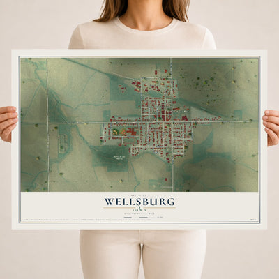 Map of Wellsburg, Iowa, 18 x 24 inch unframed archival matte print