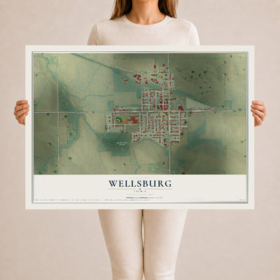 Map of Wellsburg, Iowa, 24 x 36 inch unframed archival matte print