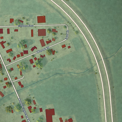 Close-up of the map of Welton, Iowa print showing street and building detail