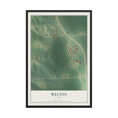 Map of Welton, Iowa, 12 x 18 inch print in a black wood frame