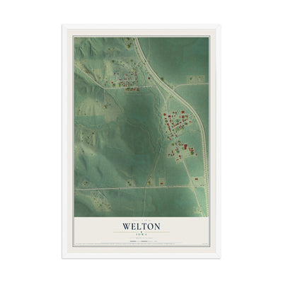 Map of Welton, Iowa, 12 x 18 inch print in a white wood frame