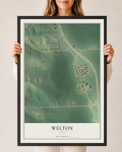 Map of Welton, Iowa, 24 x 36 inch print in a black wood frame