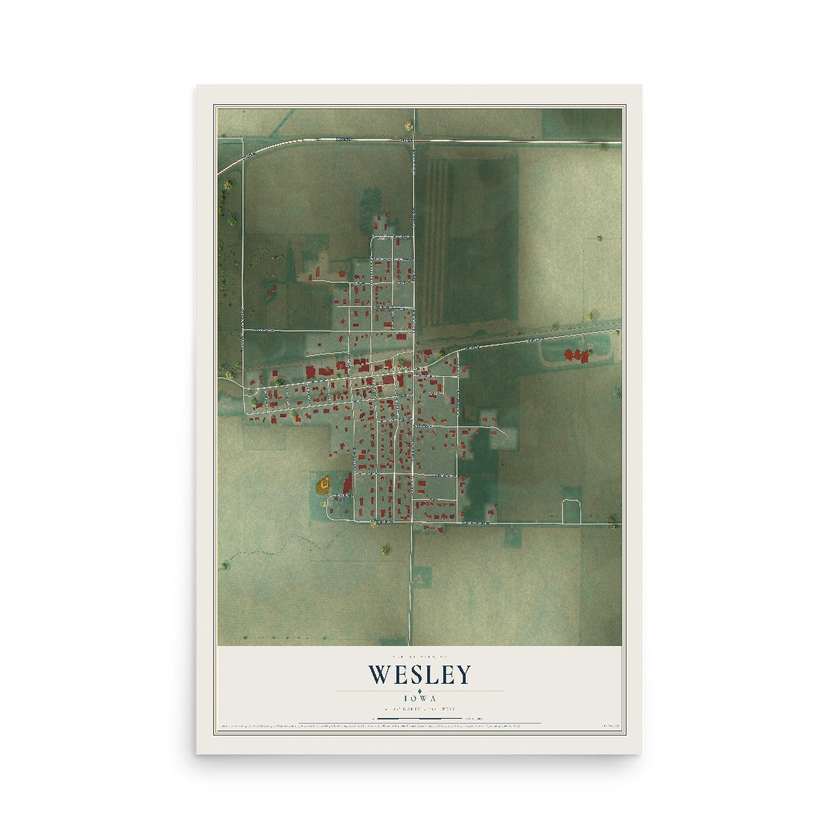 Map of Wesley, Iowa, 12 x 18 inch unframed archival matte print