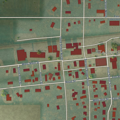 Close-up of the map of Wesley, Iowa print showing street and building detail