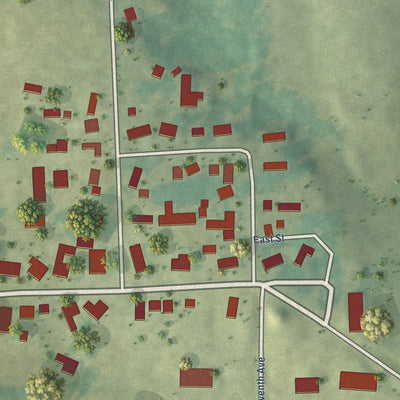 Close-up of the map of West Amana, Iowa print showing street and building detail