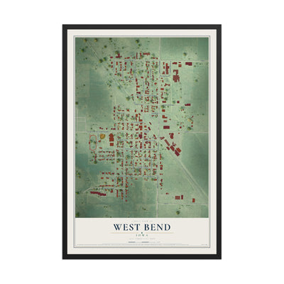 Map of West Bend, Iowa, 12 x 18 inch print in a black wood frame
