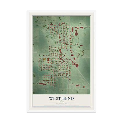Map of West Bend, Iowa, 12 x 18 inch print in a white wood frame
