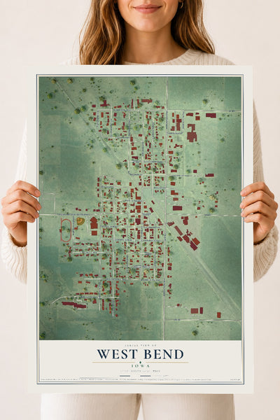Map of West Bend, Iowa, 18 x 24 inch unframed archival matte print