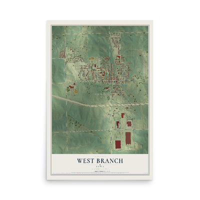 Map of West Branch, Iowa, 12 x 18 inch unframed archival matte print