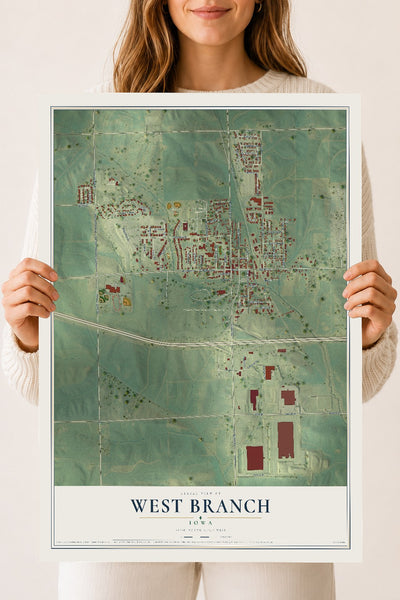 Map of West Branch, Iowa, 18 x 24 inch unframed archival matte print