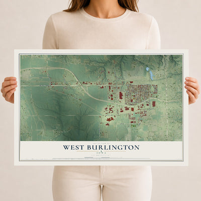 Map of West Burlington, Iowa, 12 x 18 inch unframed archival matte print