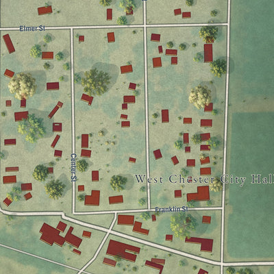Close-up of the map of West Chester, Iowa print showing street and building detail