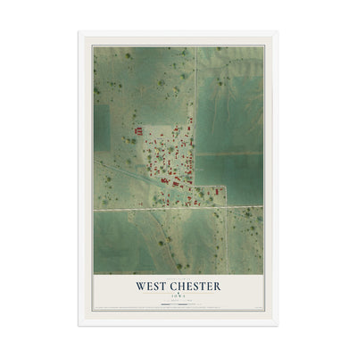Map of West Chester, Iowa, 12 x 18 inch print in a white wood frame