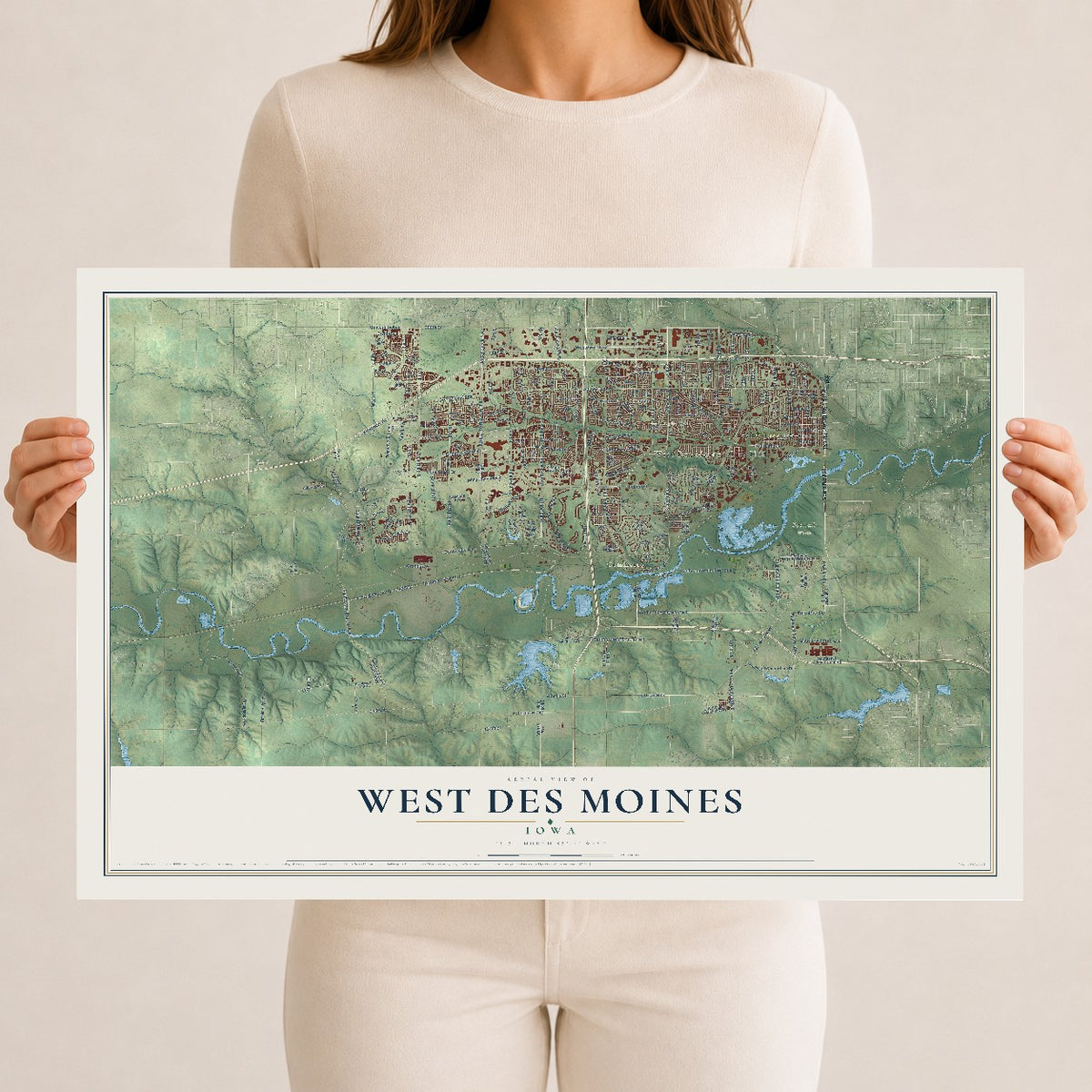 Map of West Des Moines, Iowa, 12 x 18 inch unframed archival matte print