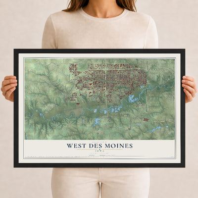 Map of West Des Moines, Iowa, 12 x 18 inch print in a black wood frame