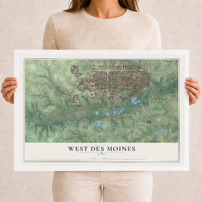 Map of West Des Moines, Iowa, 12 x 18 inch print in a white wood frame