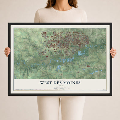 Map of West Des Moines, Iowa, 24 x 36 inch print in a black wood frame