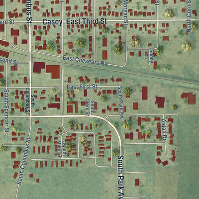 Second close-up of the map of West Liberty, Iowa print showing more streets and buildings
