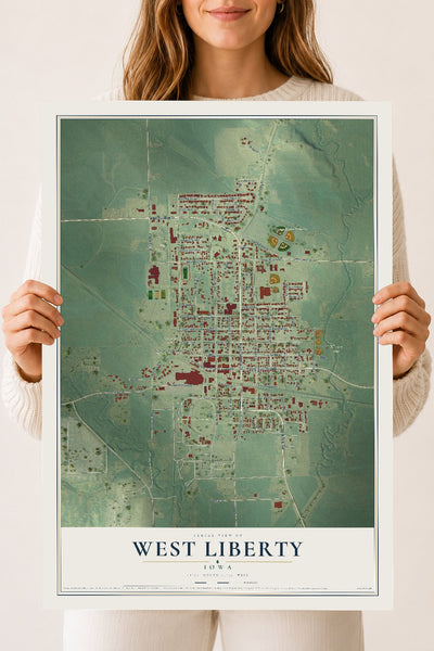 Map of West Liberty, Iowa, 18 x 24 inch unframed archival matte print