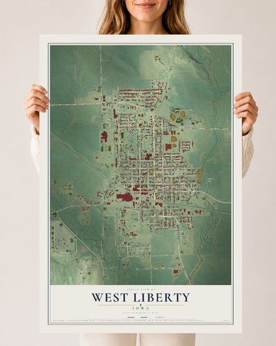 Map of West Liberty, Iowa, 24 x 36 inch unframed archival matte print