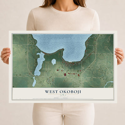 Map of West Okoboji, Iowa, 12 x 18 inch unframed archival matte print