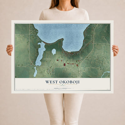 Map of West Okoboji, Iowa, 24 x 36 inch unframed archival matte print