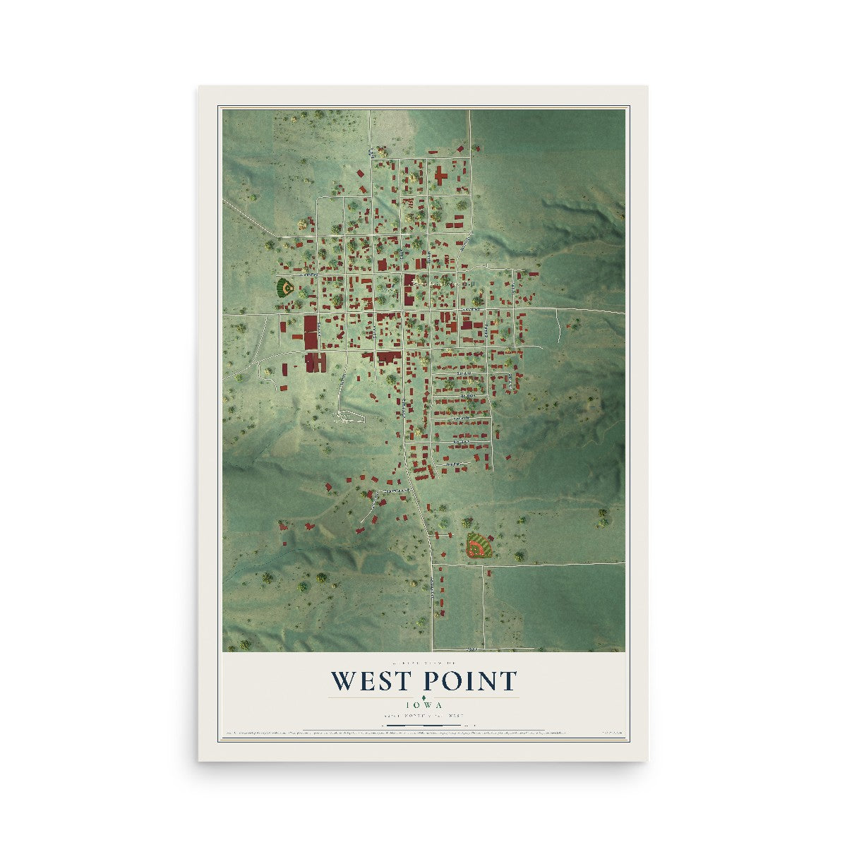 Map of West Point, Iowa, 12 x 18 inch unframed archival matte print