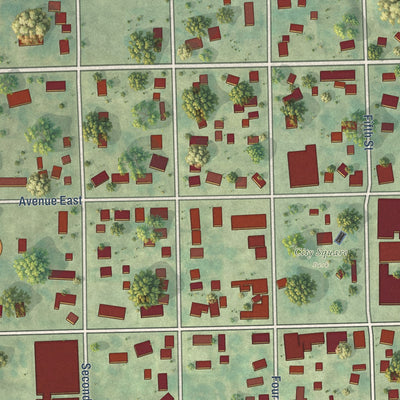 Close-up of the map of West Point, Iowa print showing street and building detail