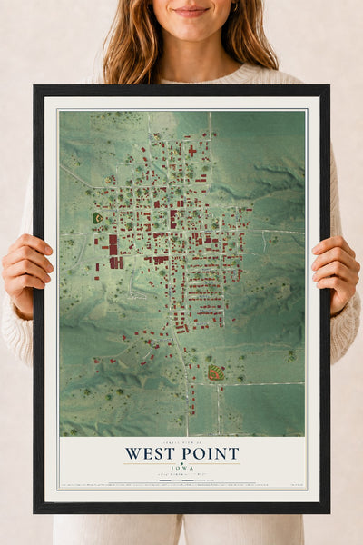 Map of West Point, Iowa, 18 x 24 inch print in a black wood frame