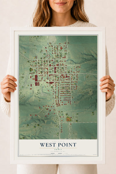 Map of West Point, Iowa, 18 x 24 inch print in a white wood frame