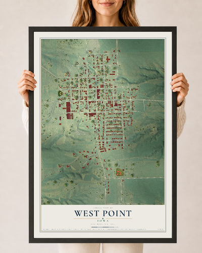 Map of West Point, Iowa, 24 x 36 inch print in a black wood frame