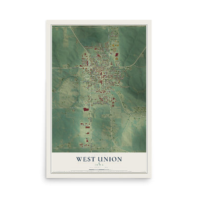Map of West Union, Iowa, 12 x 18 inch unframed archival matte print